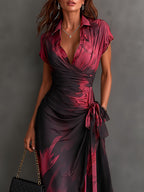 Vestido largo cruzado con estampado abstracto