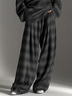 Conjunto de Dos Piezas con Top Off-Shoulder de Cuadros y Pantalón Fluido