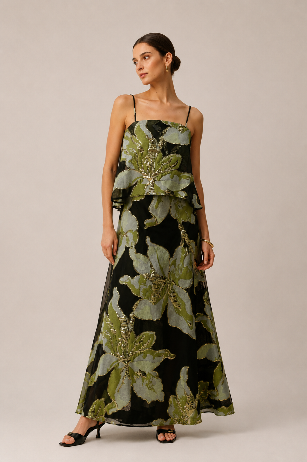 Vestido Maxi De Tirantes Espagueti Florales Negros