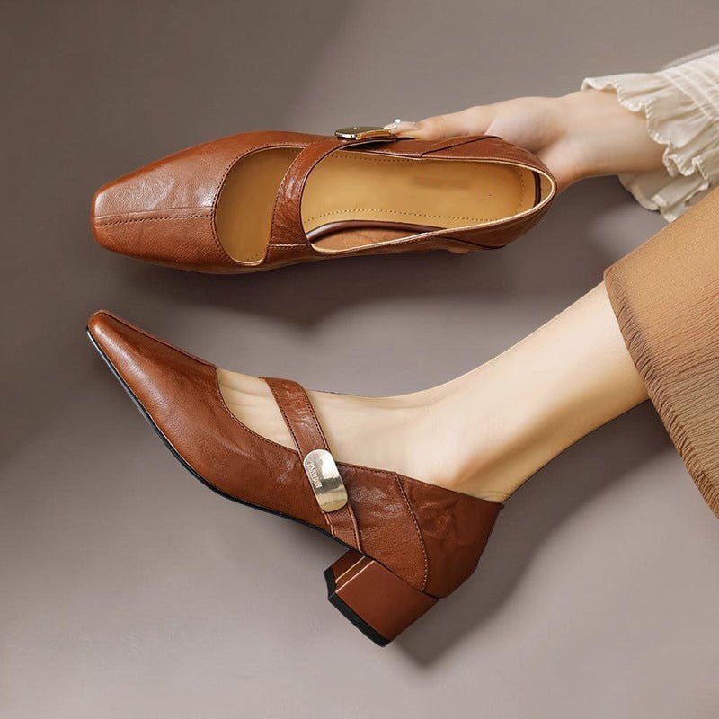Merceditas de Punta Cuadrada con Detalle Dorado - LOVRA DESIGN