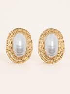 Xanthe | Pearl Stud Earrings with Textured Frame